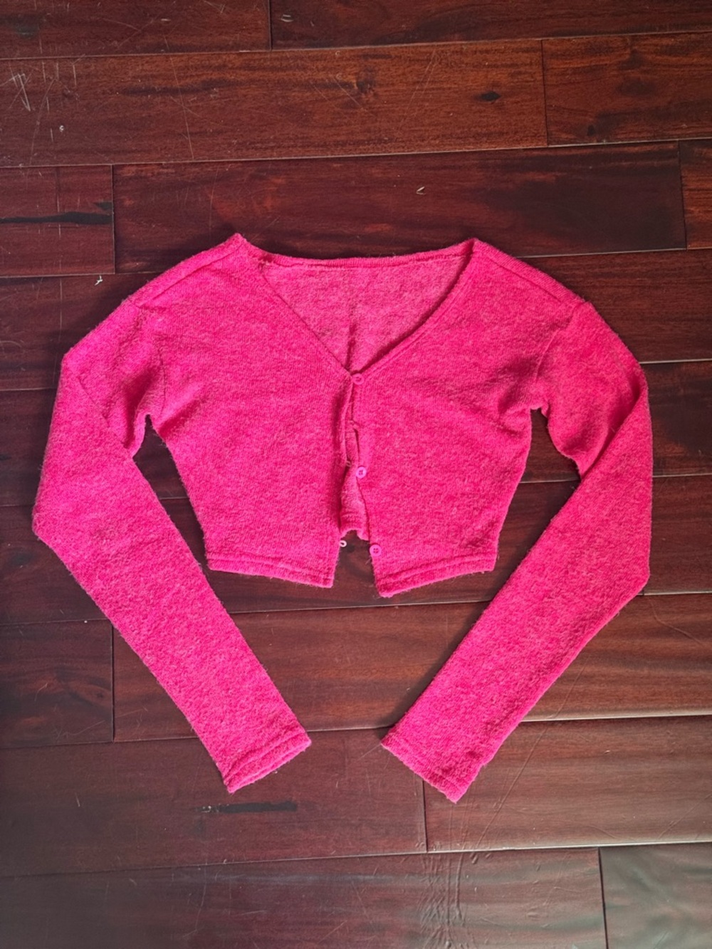 Pink Crop Button-Up Cardigan